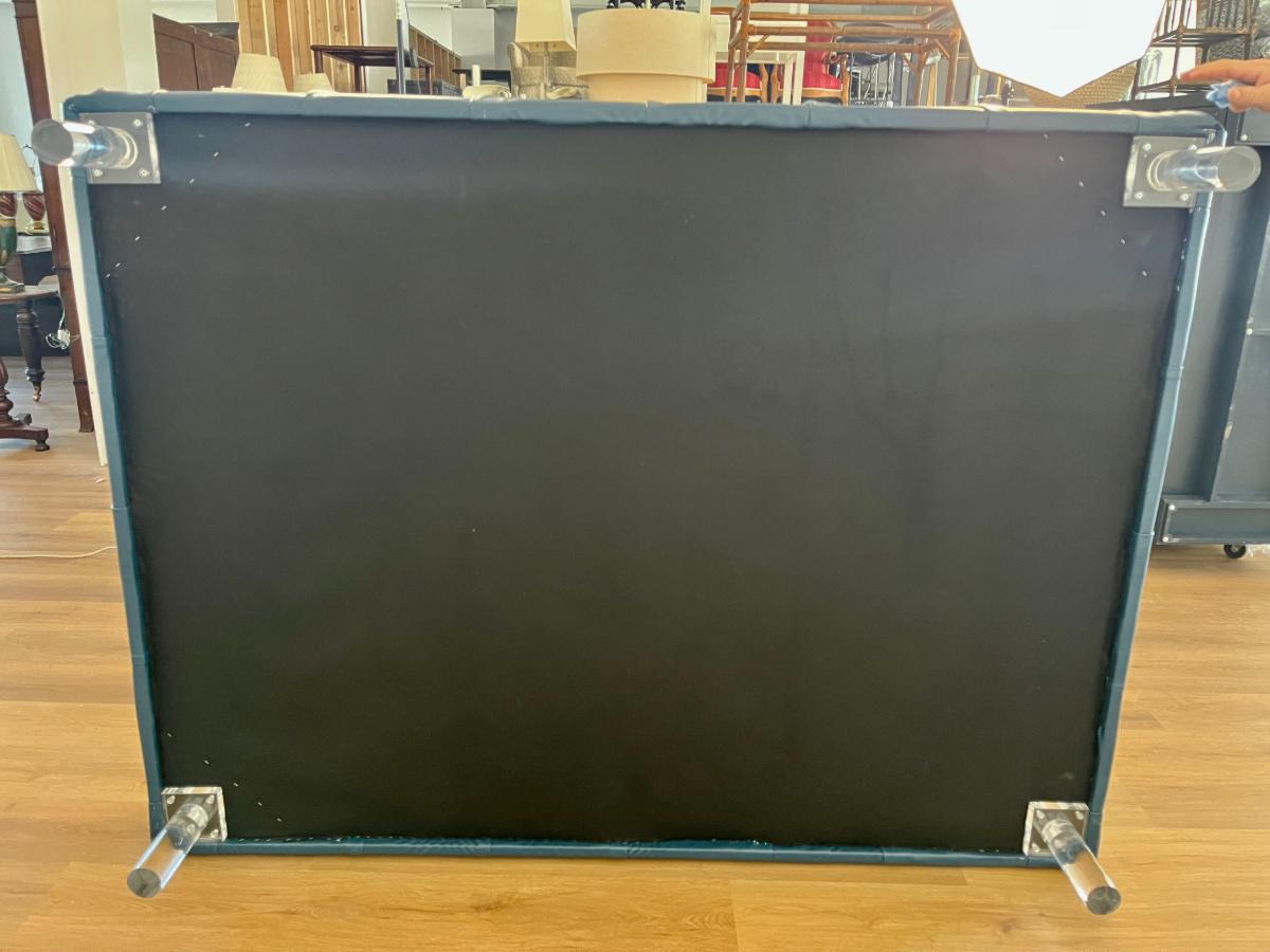 Custom Tufted Blue Ottoman on Lucite Legs