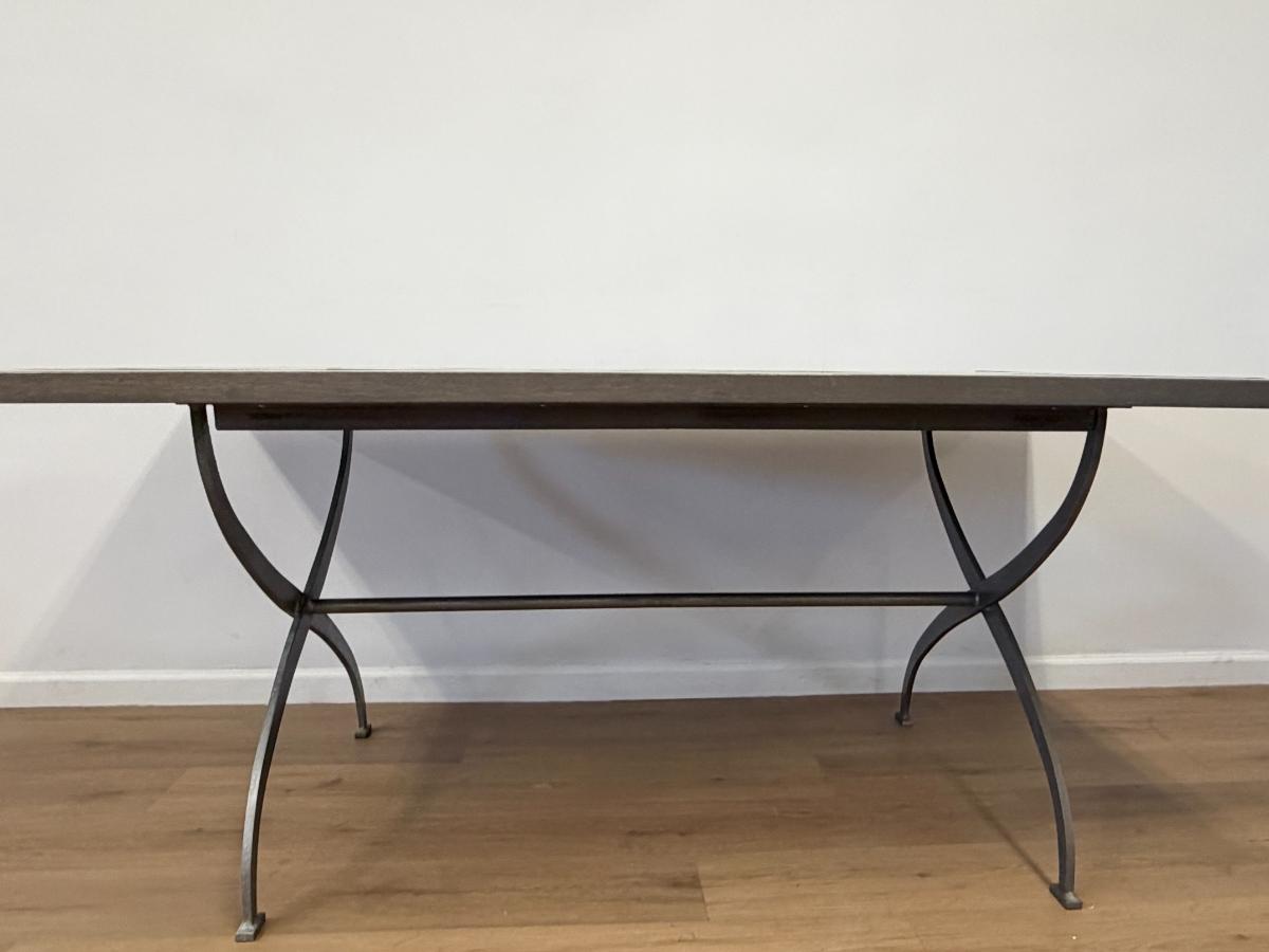 Parquet Wood Dining Table with Iron Base