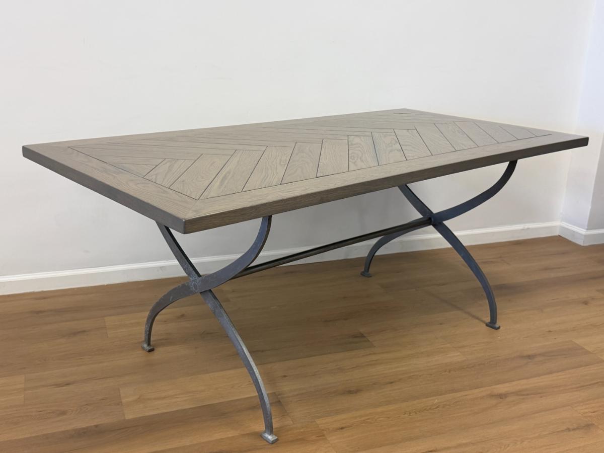 Parquet Wood Dining Table with Iron Base