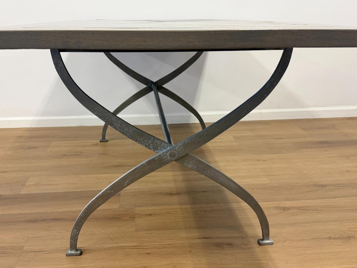 Parquet Wood Dining Table with Iron Base