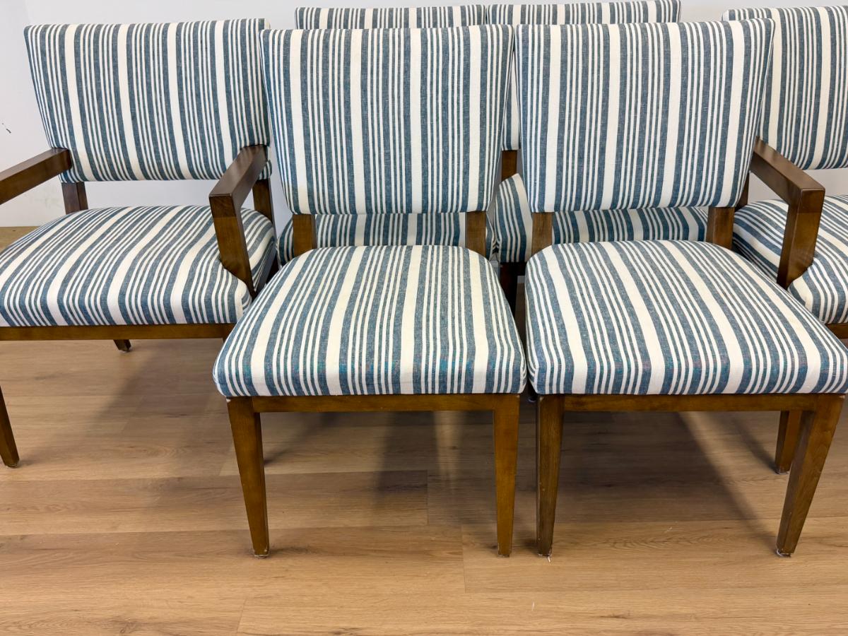 Blue and White Striped Dining Chairs, Set of 6