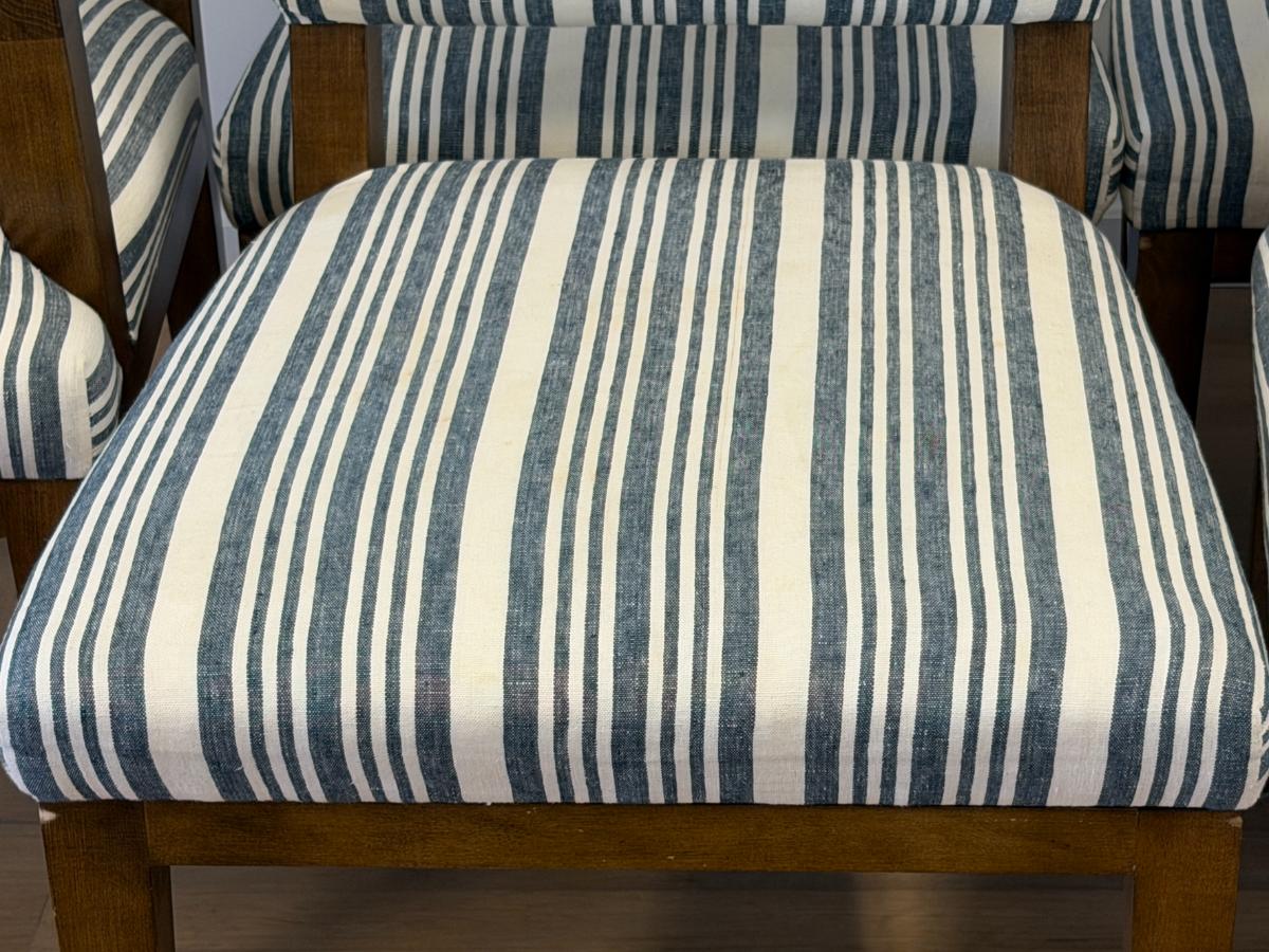 Blue and White Striped Dining Chairs, Set of 6