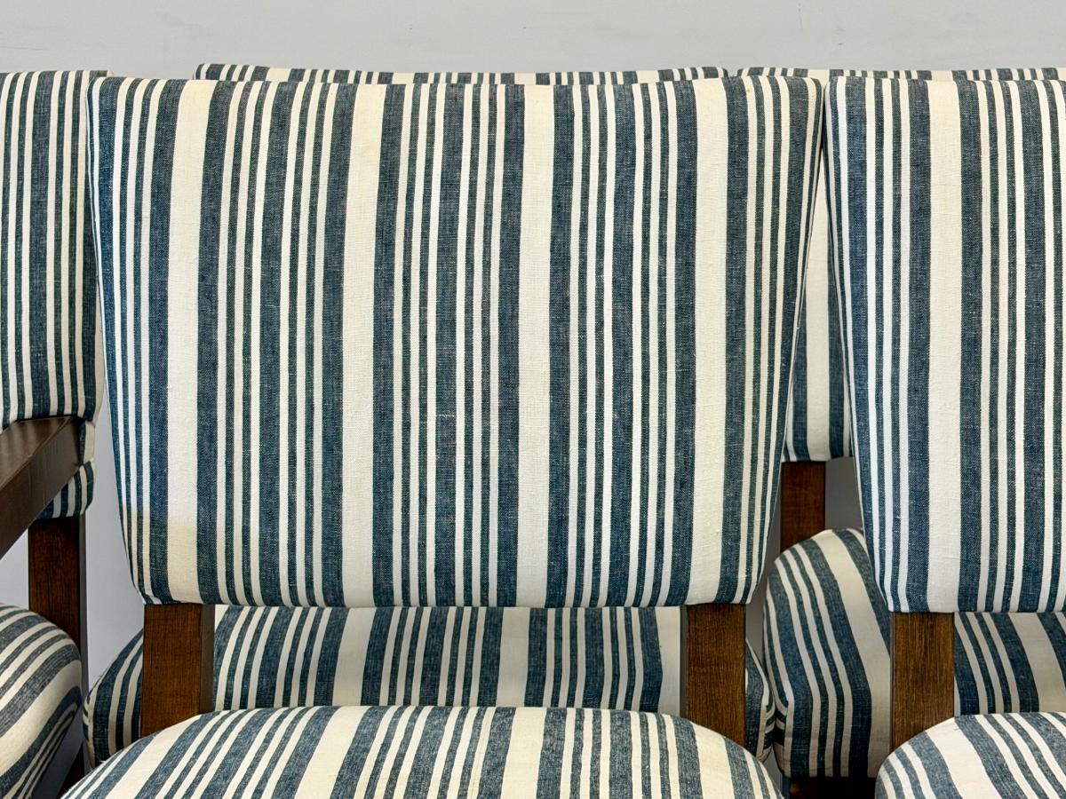 Blue and White Striped Dining Chairs, Set of 6
