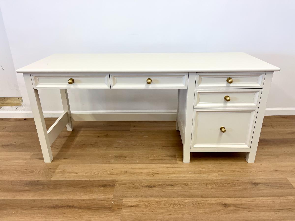 Bespoke White Desk with Brass Knobs