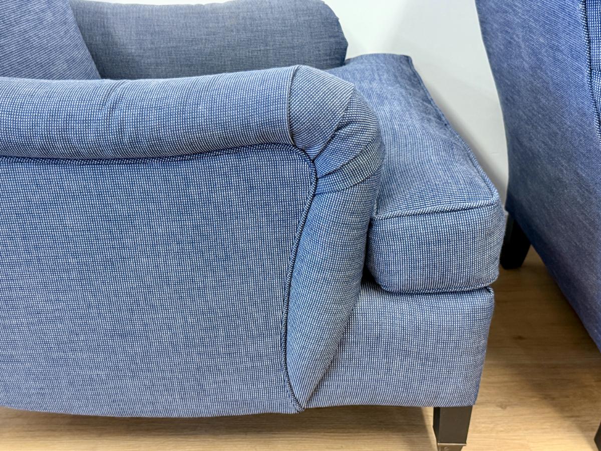 Custom English Roll Arm Club Chairs on Casters, Pair