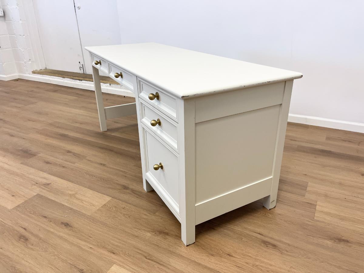 Bespoke White Desk with Brass Knobs
