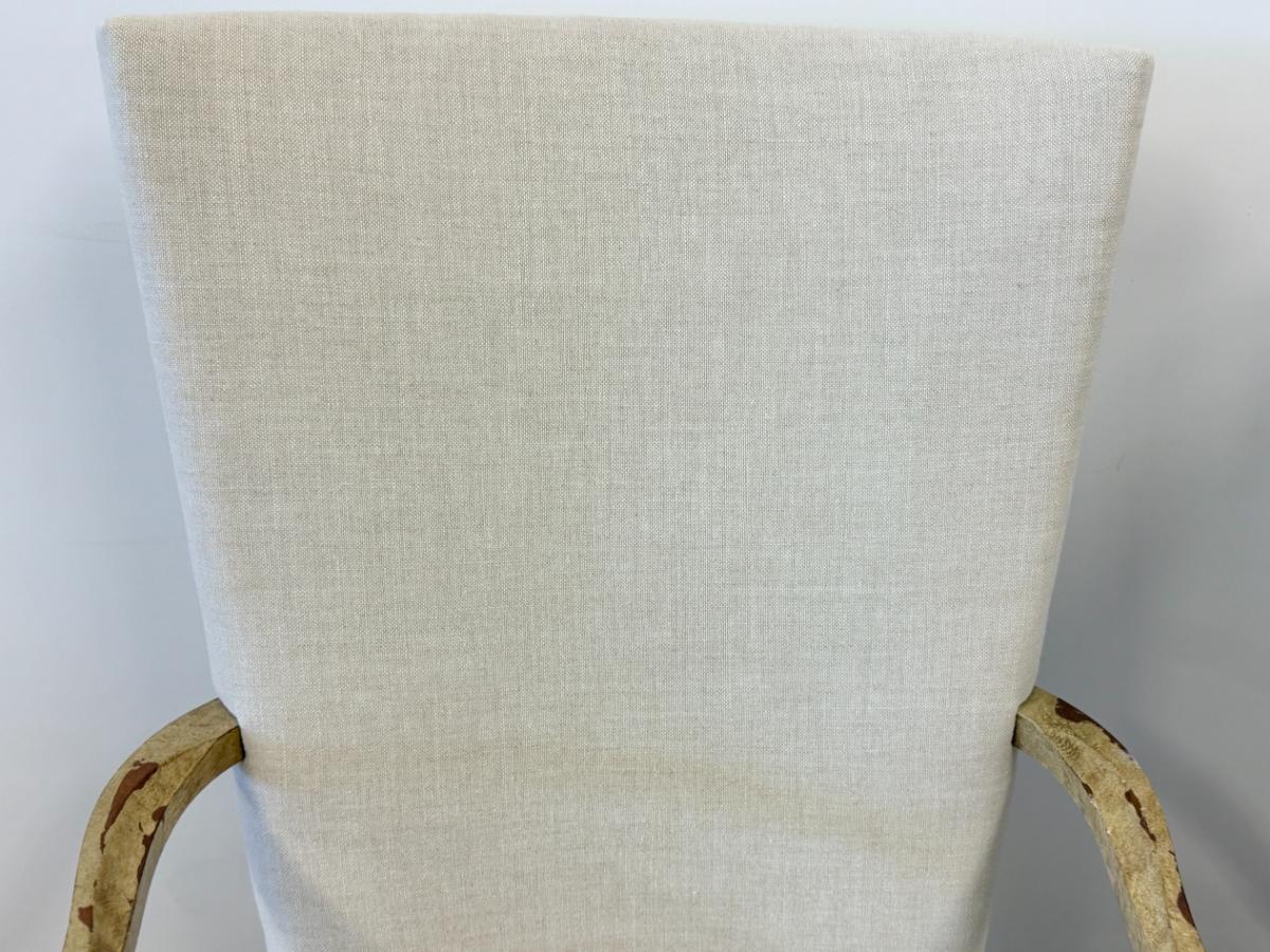 Custom High Back Linen Arm Chairs, Pair