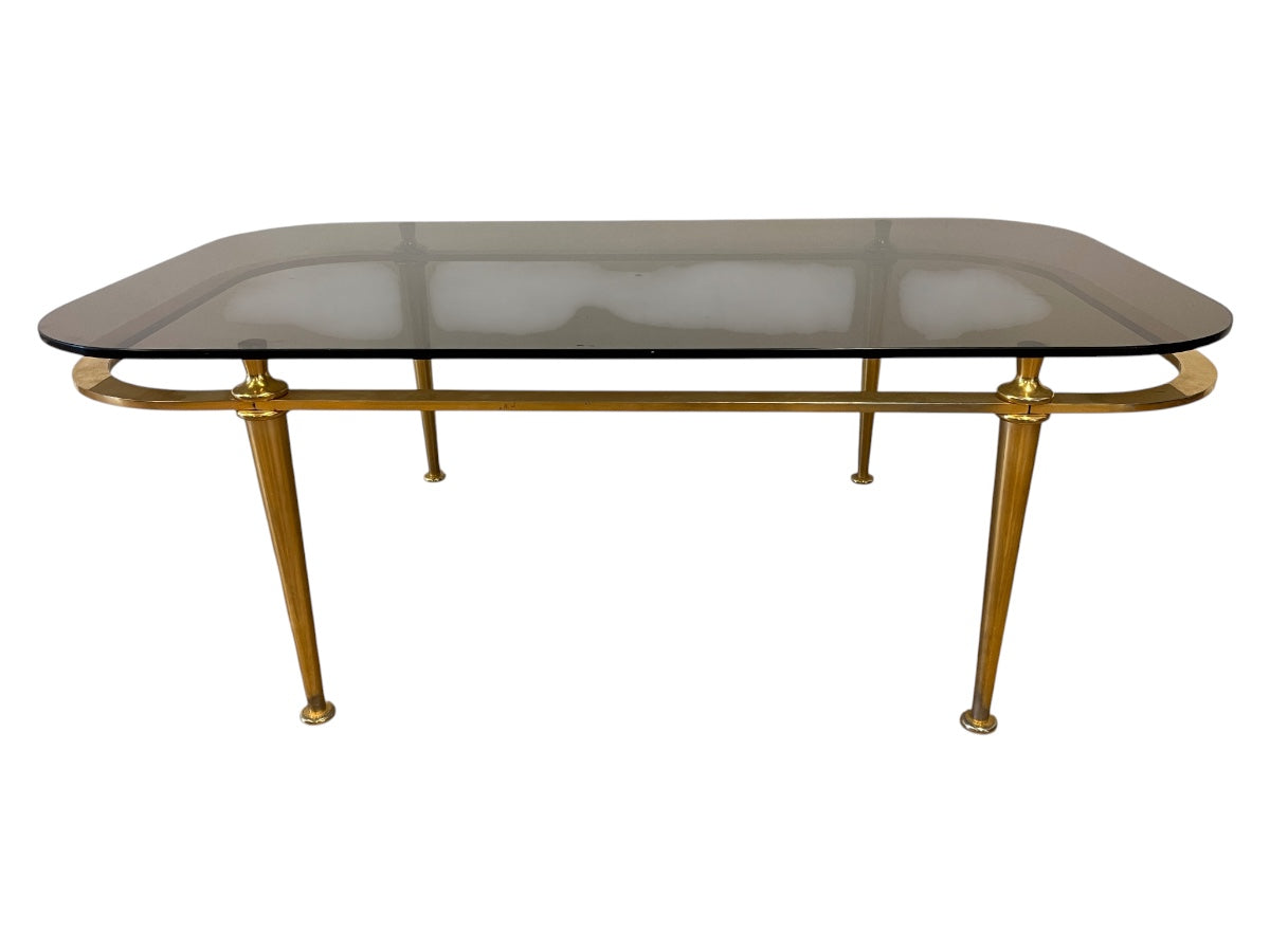 Vintage Art Deco Brass & Smoked Glass Cocktail Table