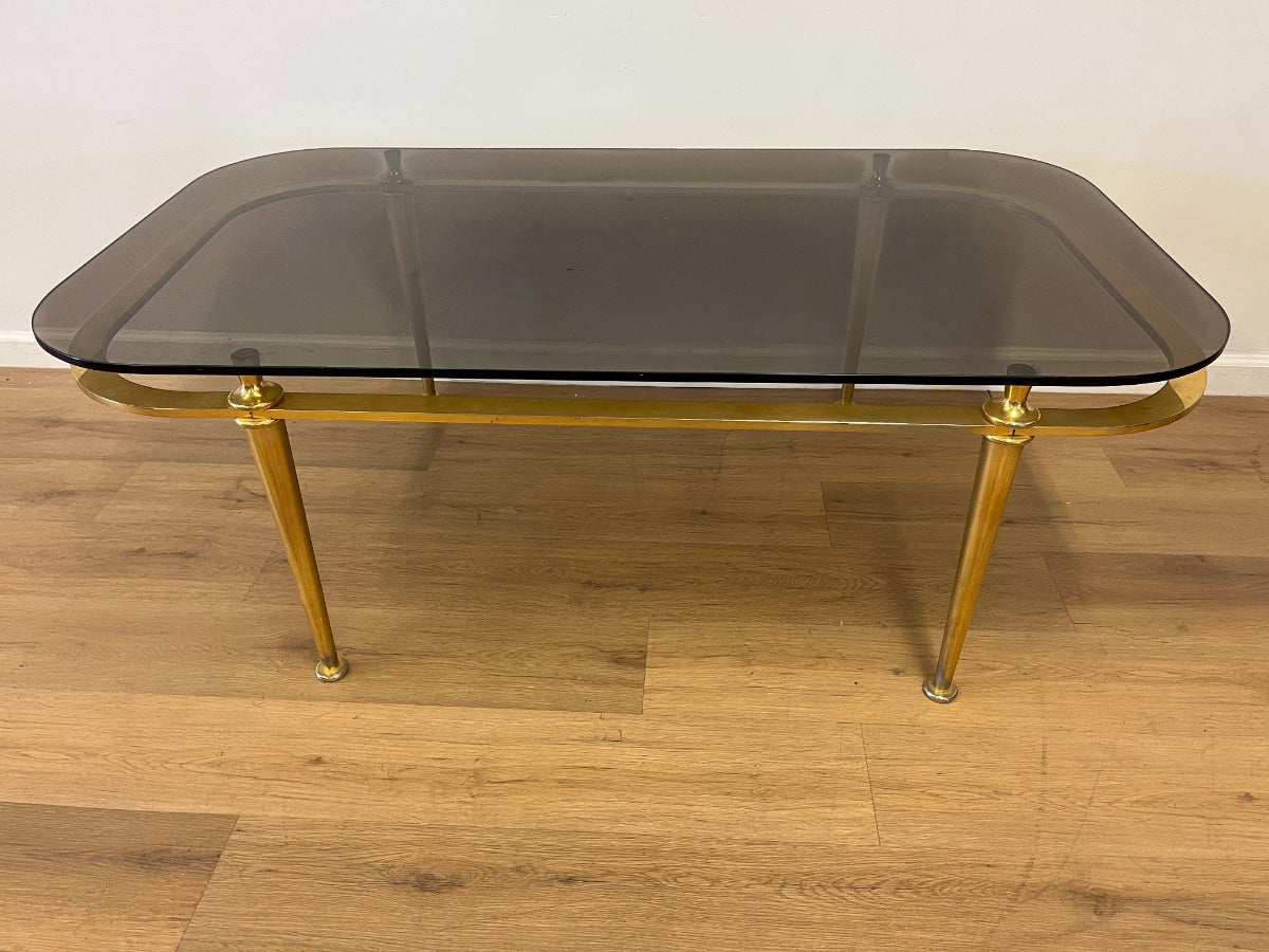 Vintage Art Deco Brass & Smoked Glass Cocktail Table
