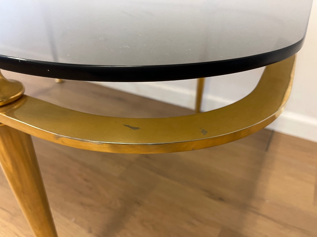 Vintage Art Deco Brass & Smoked Glass Cocktail Table