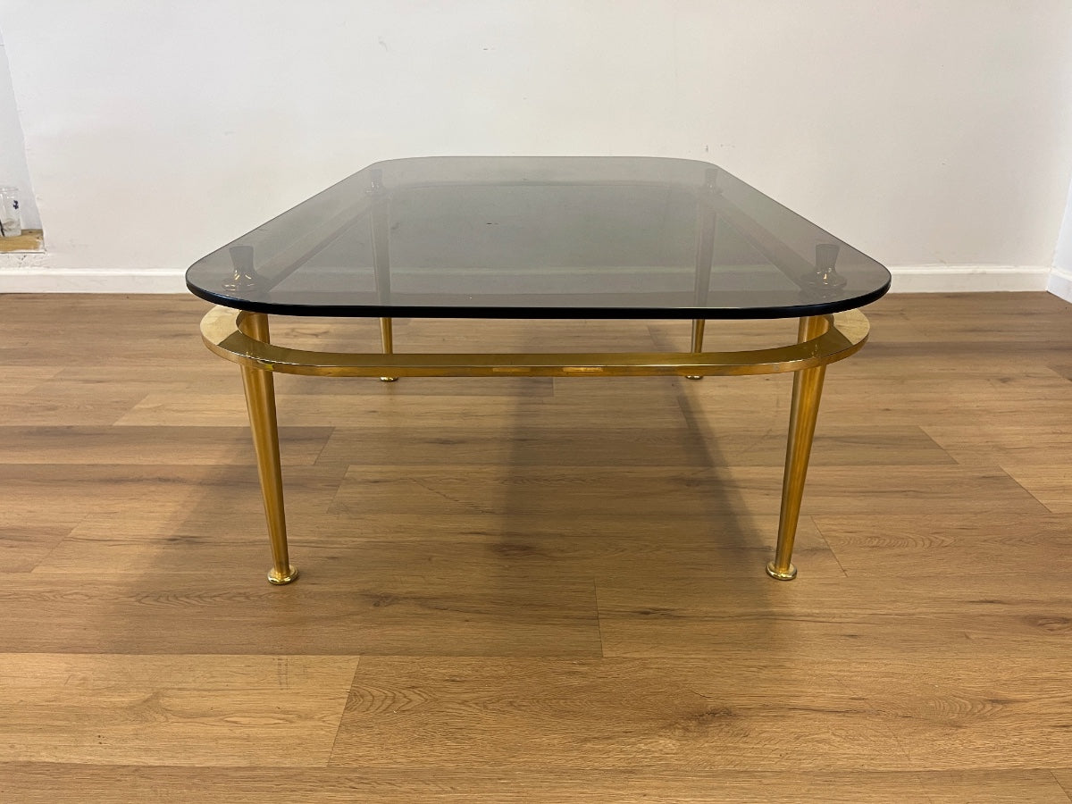 Vintage Art Deco Brass & Smoked Glass Cocktail Table