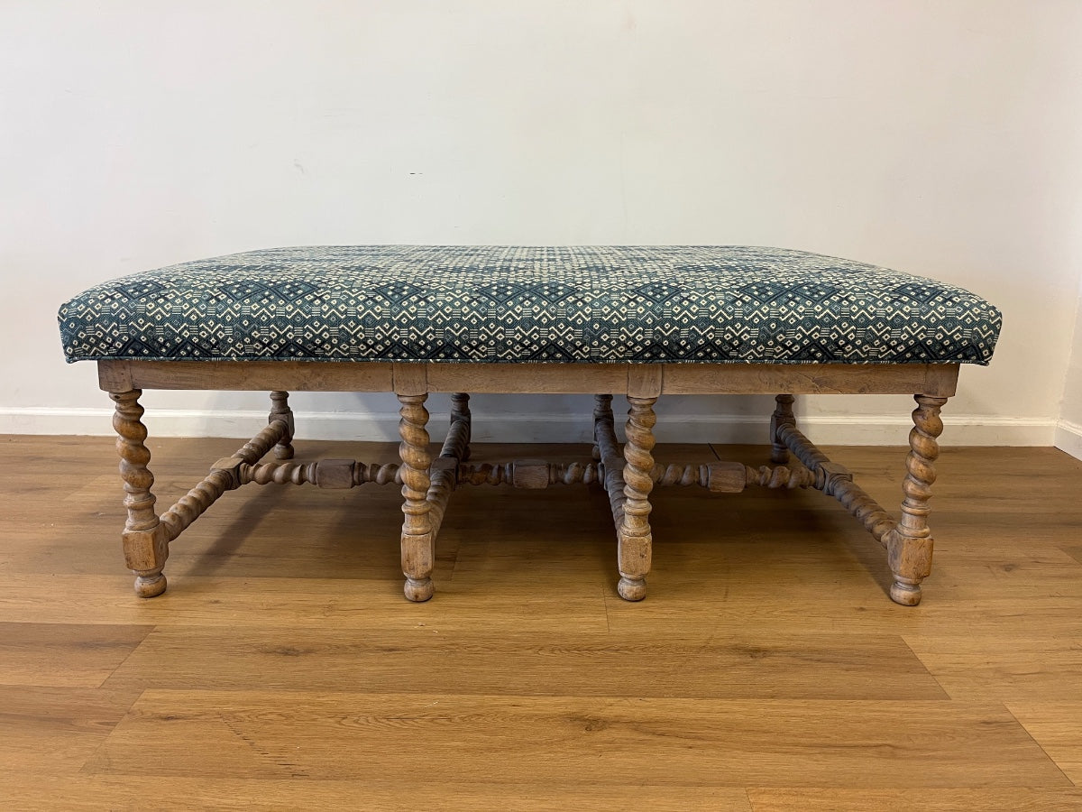 Barley Twist Cocktail Table Ottoman in Susan Deliss Criss Cross Fabric