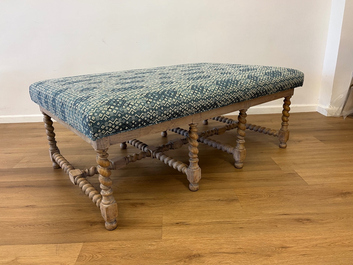 Barley Twist Cocktail Table Ottoman in Susan Deliss Criss Cross Fabric