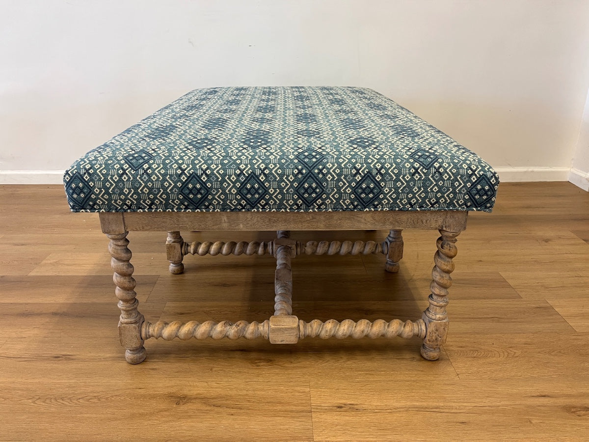 Barley Twist Cocktail Table Ottoman in Susan Deliss Criss Cross Fabric