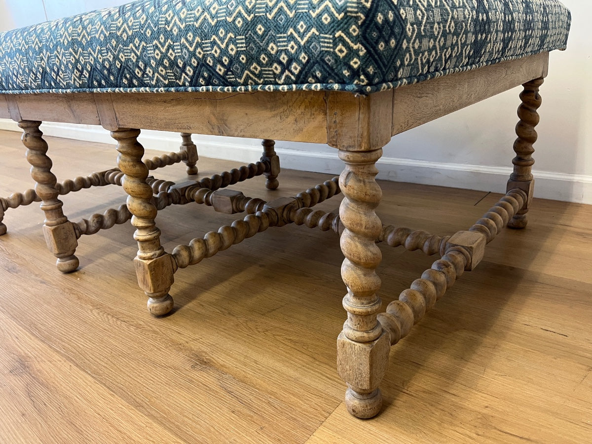 Barley Twist Cocktail Table Ottoman in Susan Deliss Criss Cross Fabric