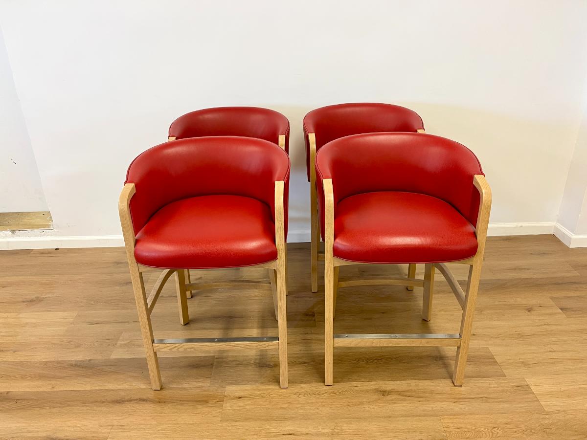 Custom Upholstered Red Leather Barstools, Set of 4