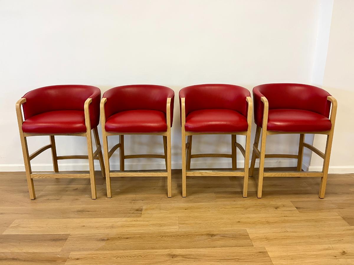 Custom Upholstered Red Leather Barstools, Set of 4