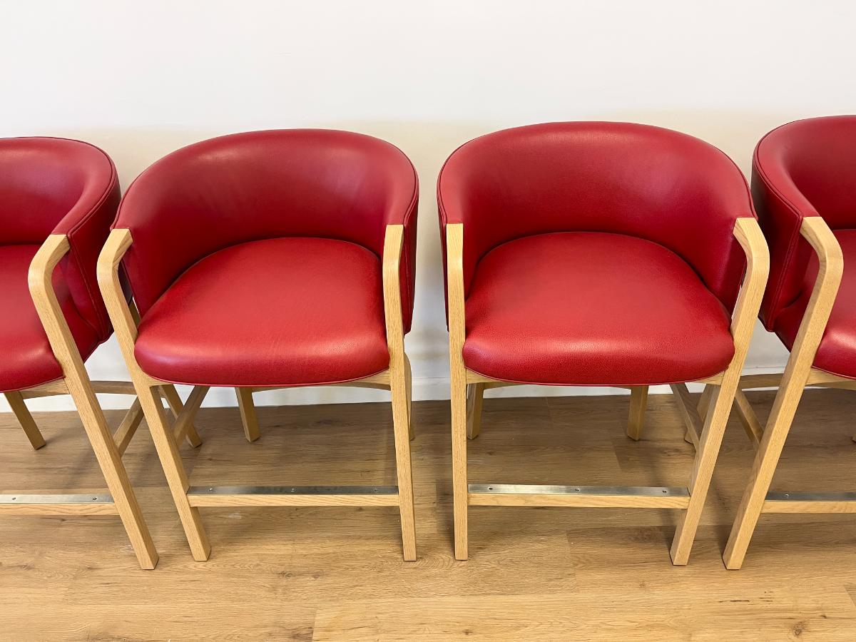 Custom Upholstered Red Leather Barstools, Set of 4