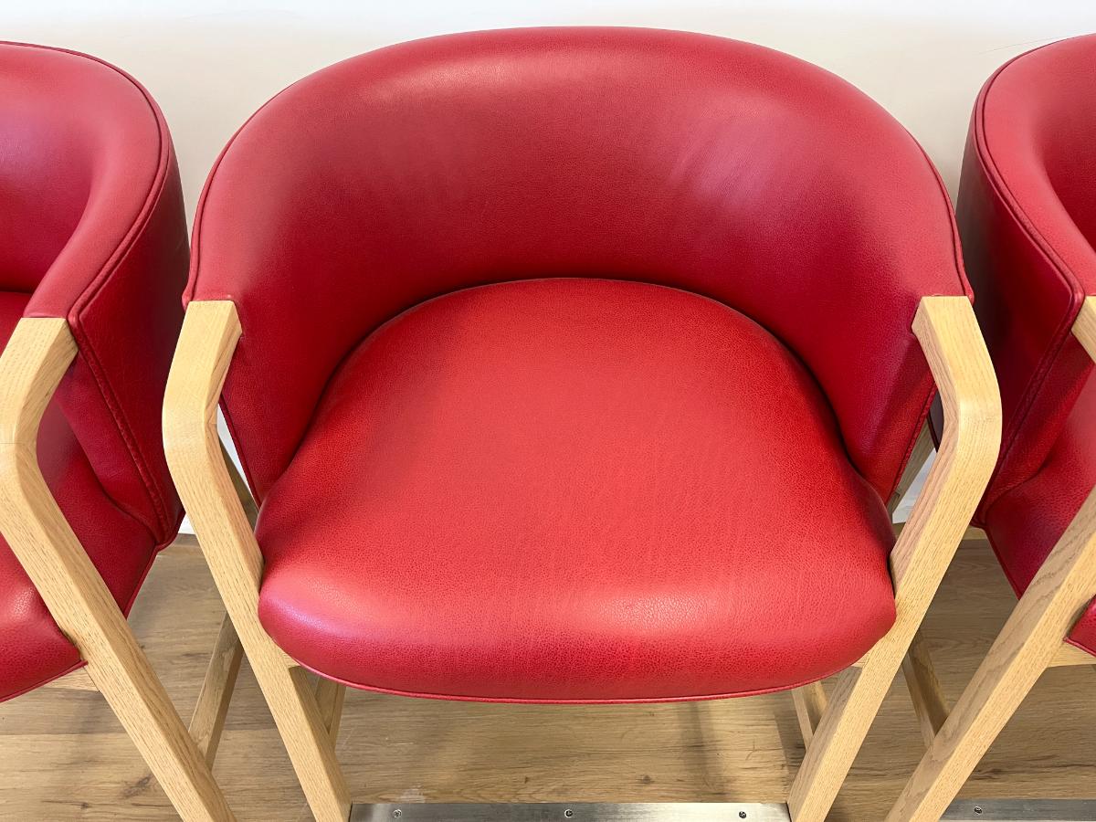 Custom Upholstered Red Leather Barstools, Set of 4