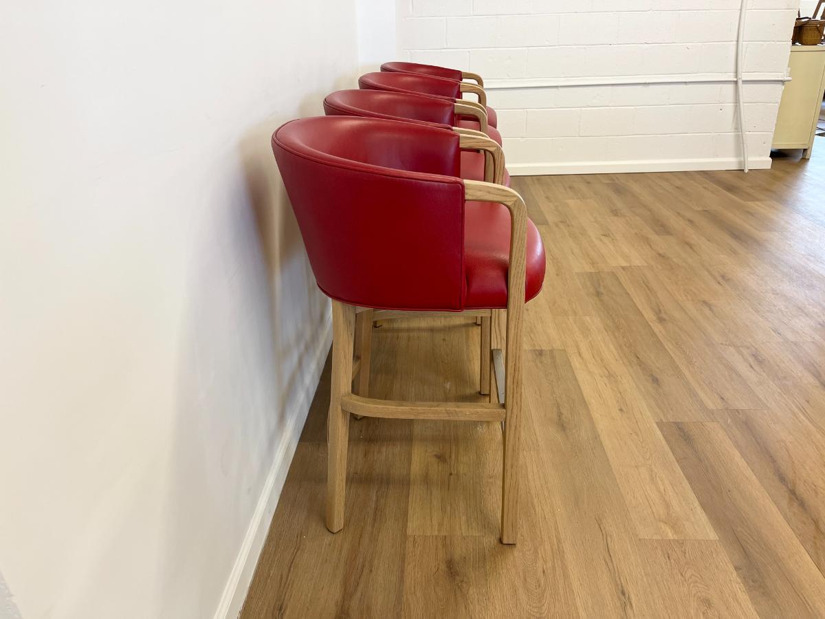 Custom Upholstered Red Leather Barstools, Set of 4