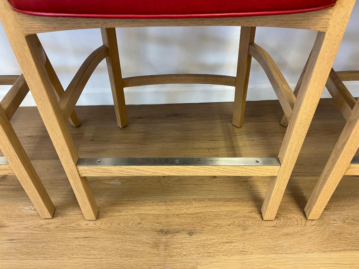 Custom Upholstered Red Leather Barstools, Set of 4