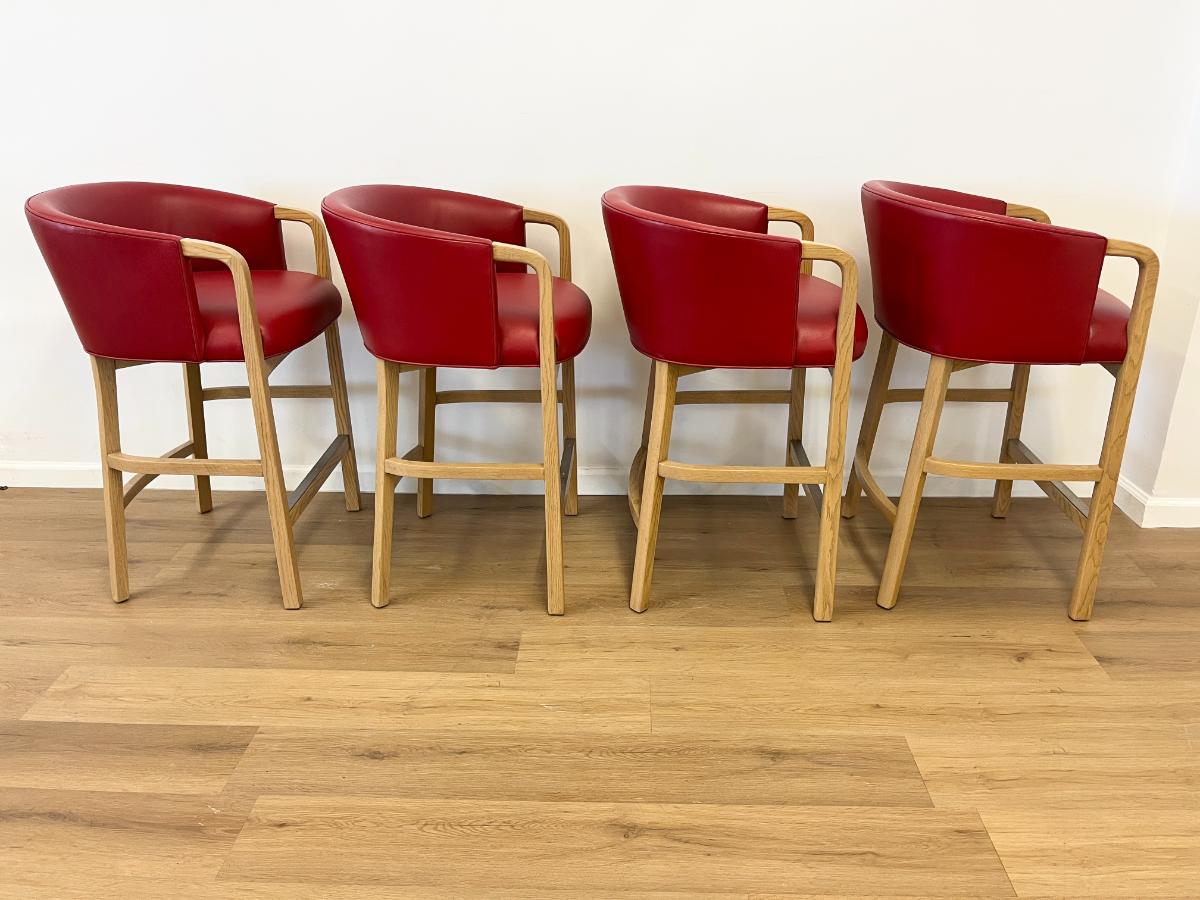 Custom Upholstered Red Leather Barstools, Set of 4