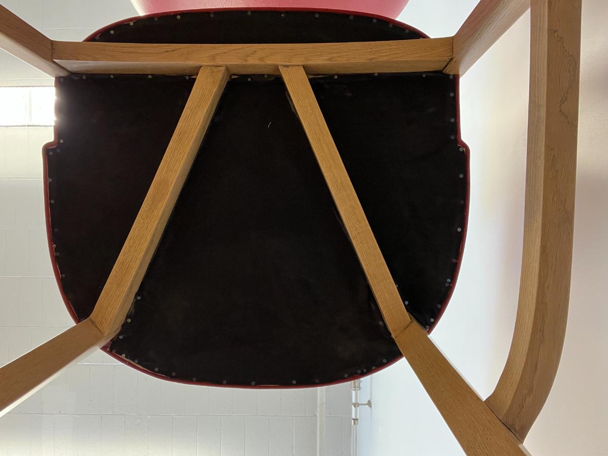 Custom Upholstered Red Leather Barstools, Set of 4