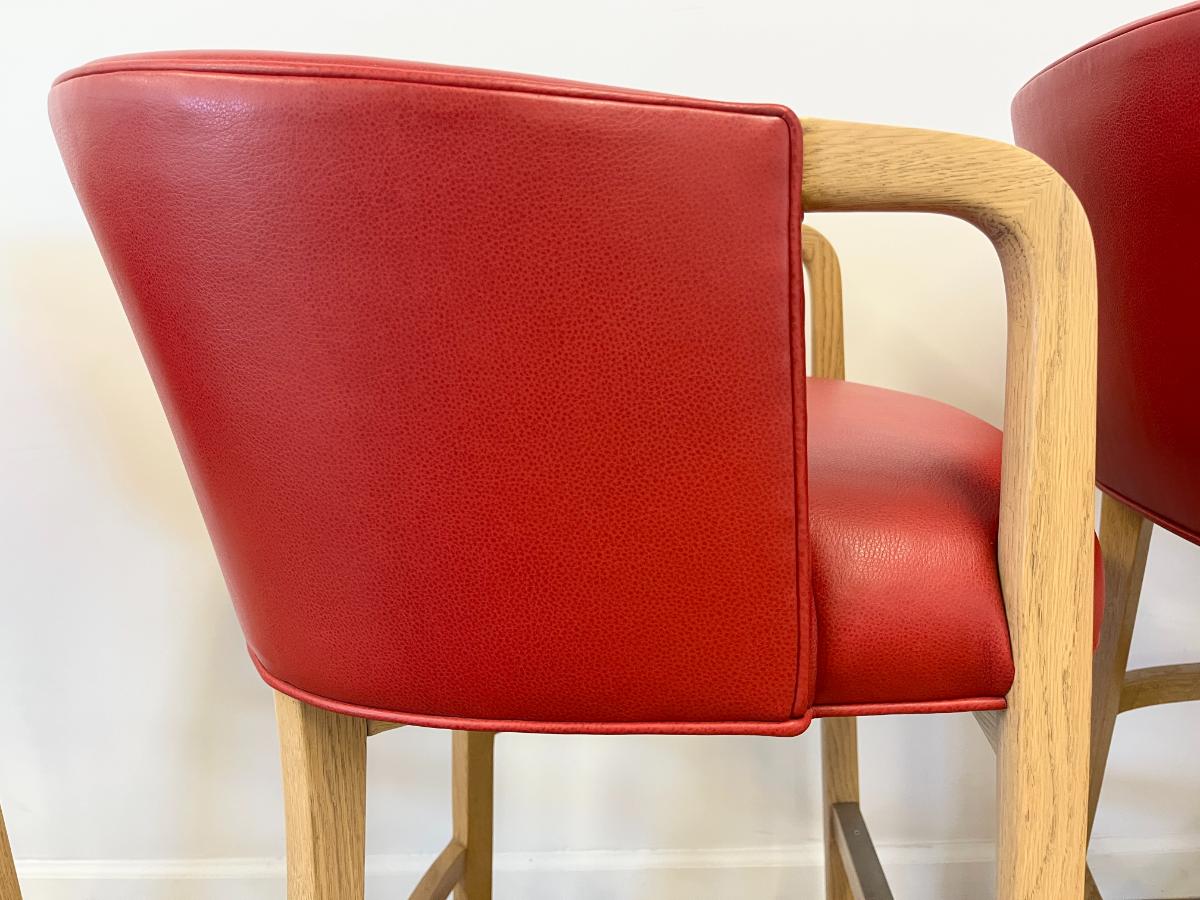 Custom Upholstered Red Leather Barstools, Set of 4