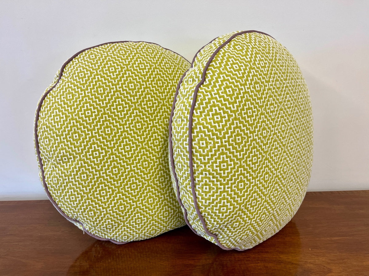 Custom Round Jacquard Pillows, Pair