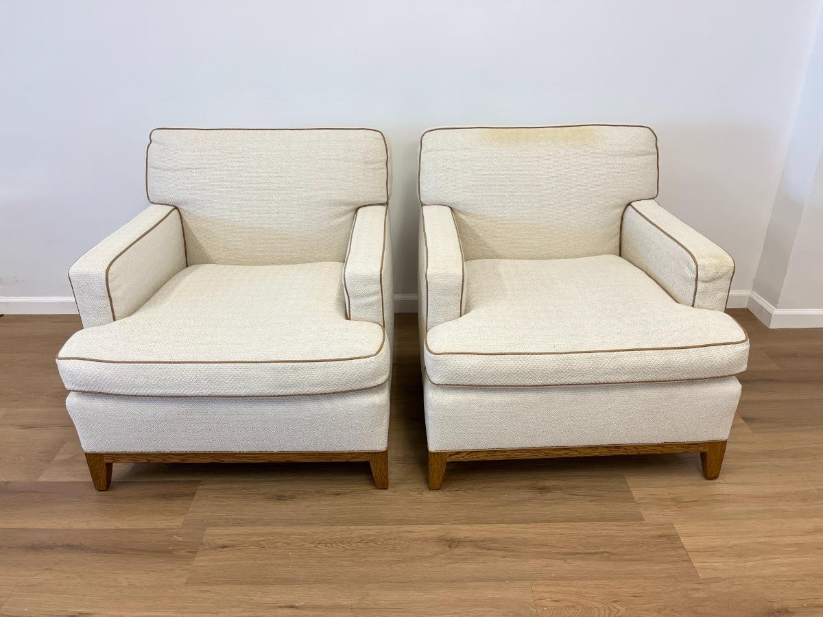 Anthony Lawrence Belfair Custom Club Chairs with Leather Trim, Pair