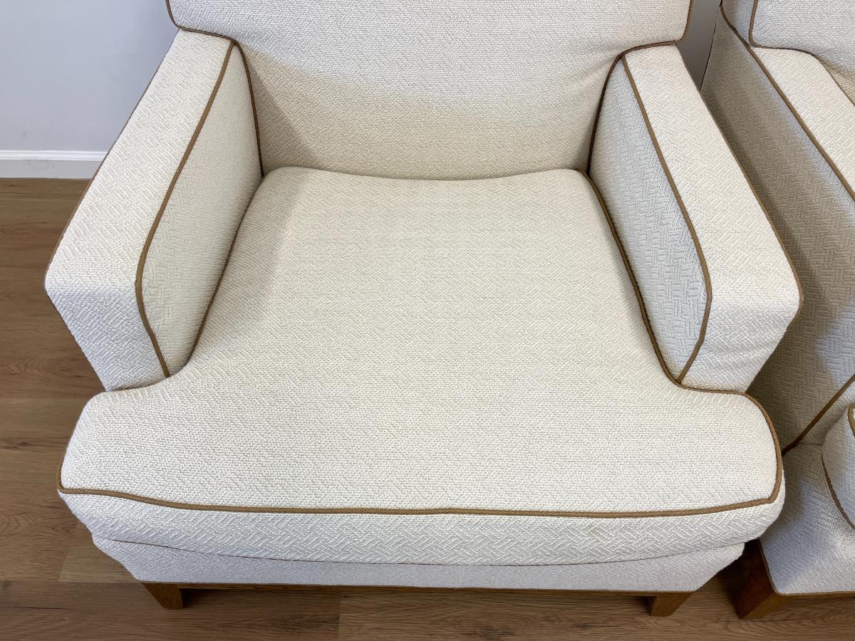 Anthony Lawrence Belfair Custom Club Chairs with Leather Trim, Pair