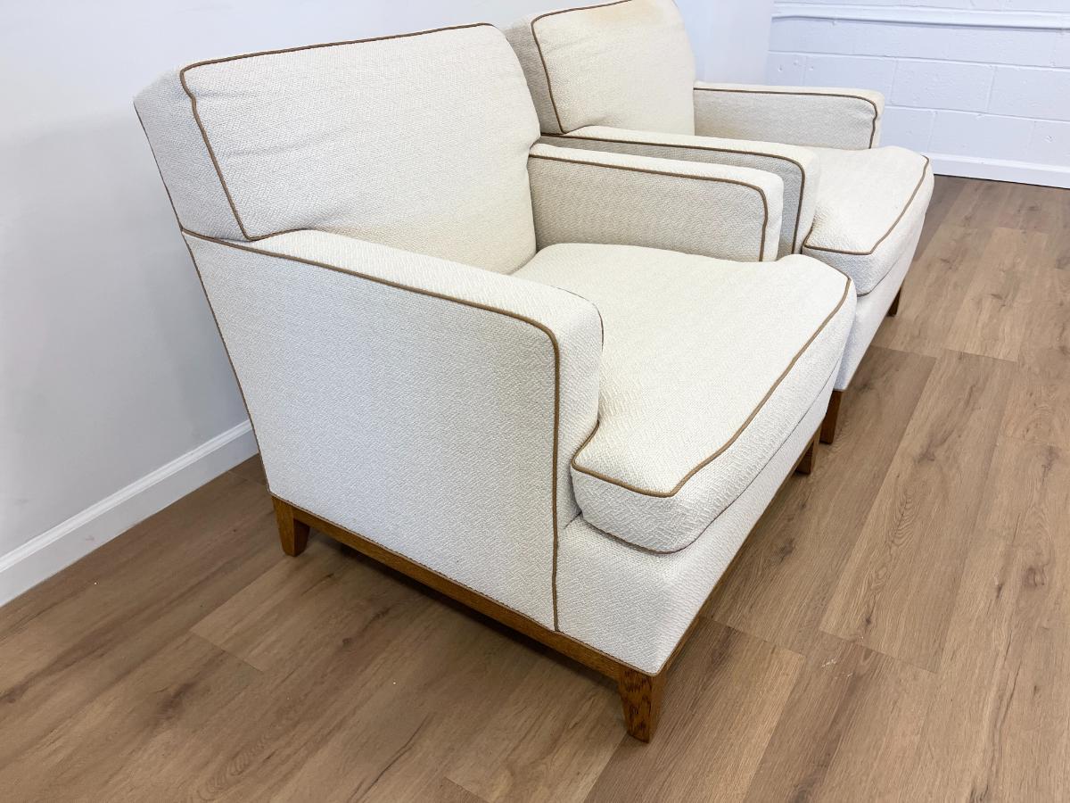 Anthony Lawrence Belfair Custom Club Chairs with Leather Trim, Pair