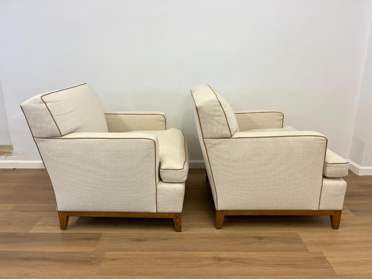 Anthony Lawrence Belfair Custom Club Chairs with Leather Trim, Pair