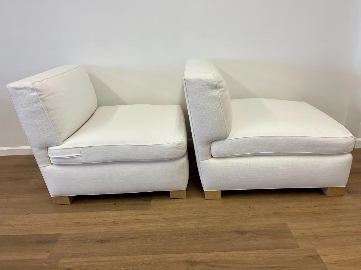 White Slipper Chairs, Pair