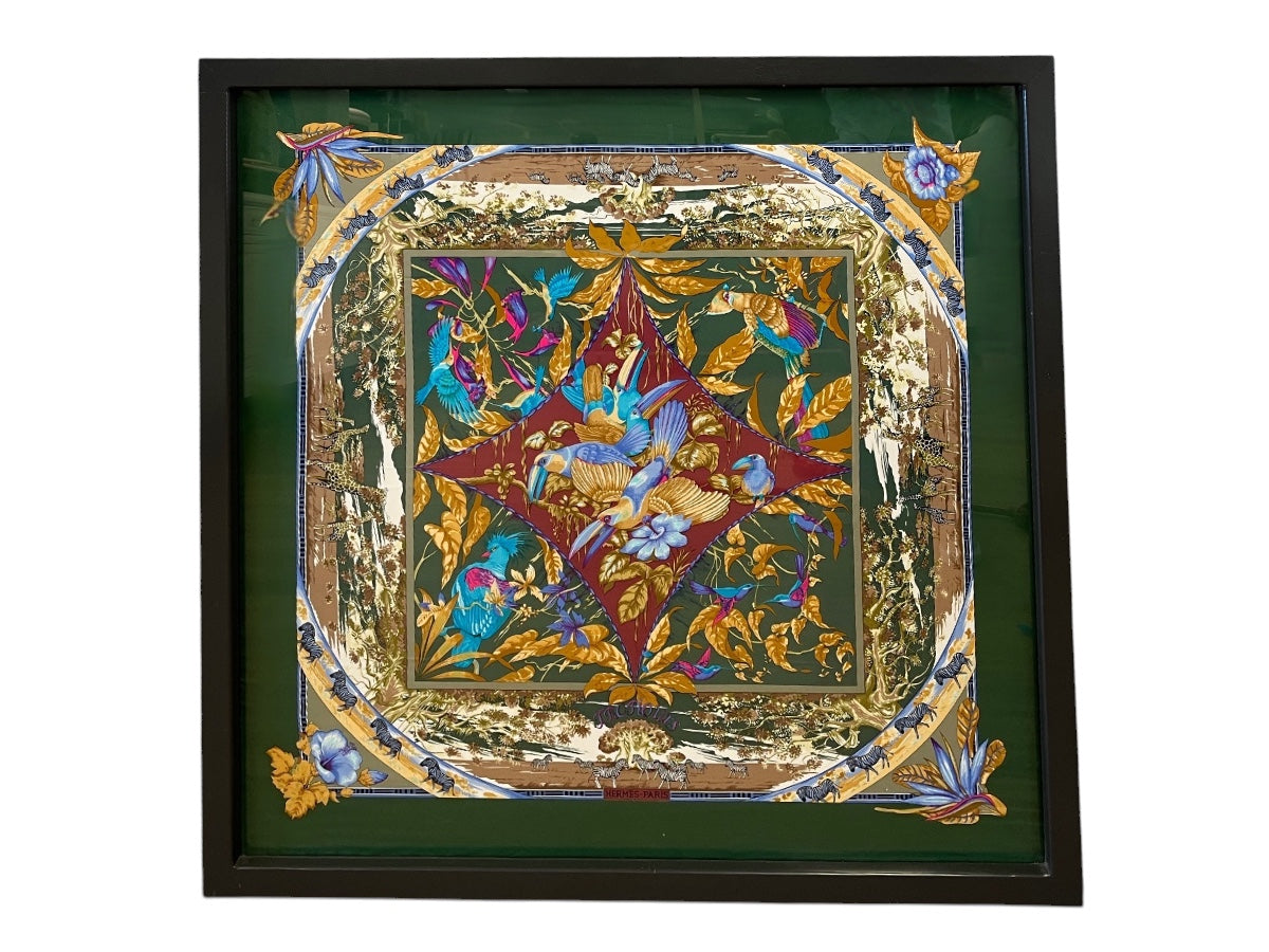 Framed Vintage Hermes Tropiques Silk Scarf