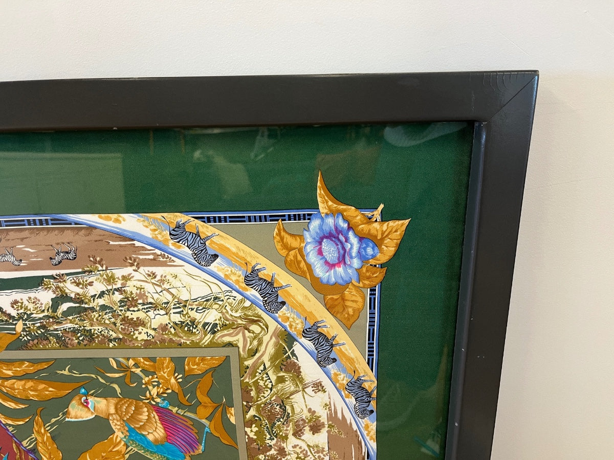 Framed Vintage Hermes Tropiques Silk Scarf