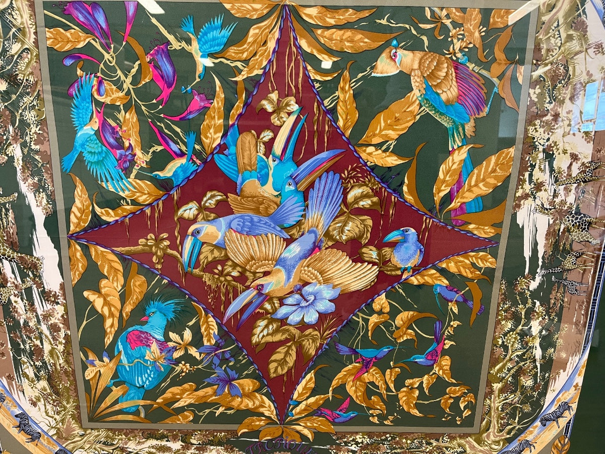 Framed Vintage Hermes Tropiques Silk Scarf