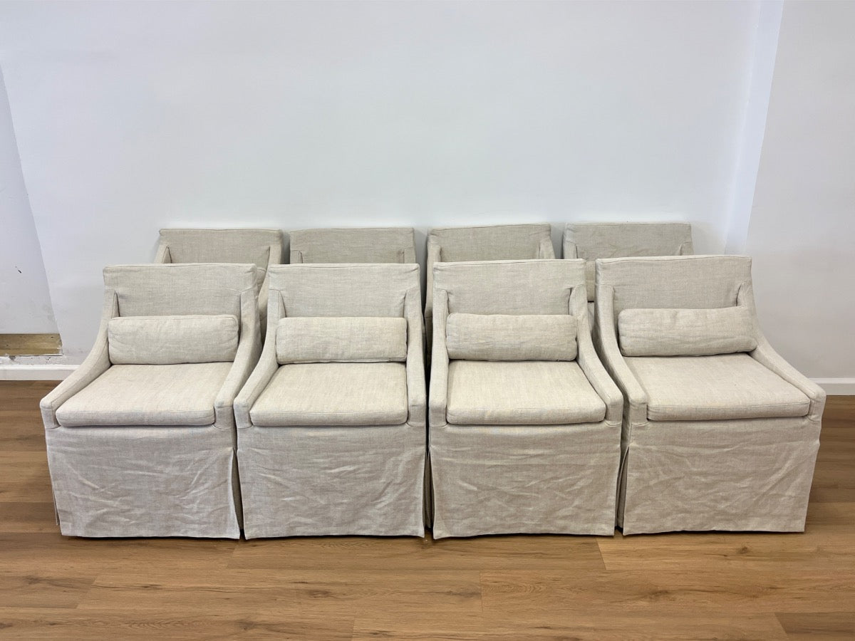 Restoration Hardware Low Belgian Slipcovered Arm Chairs, Set of 8