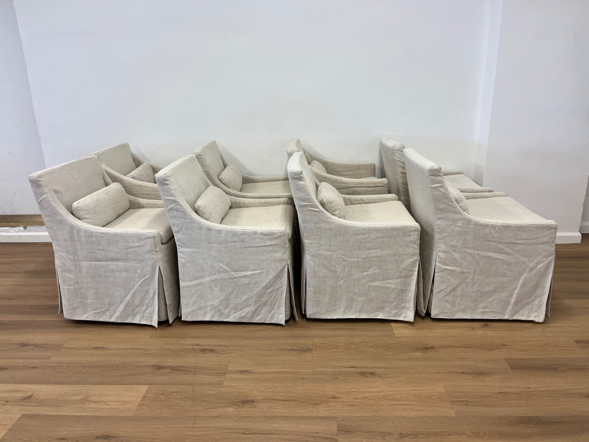 Restoration Hardware Low Belgian Slipcovered Arm Chairs, Set of 8