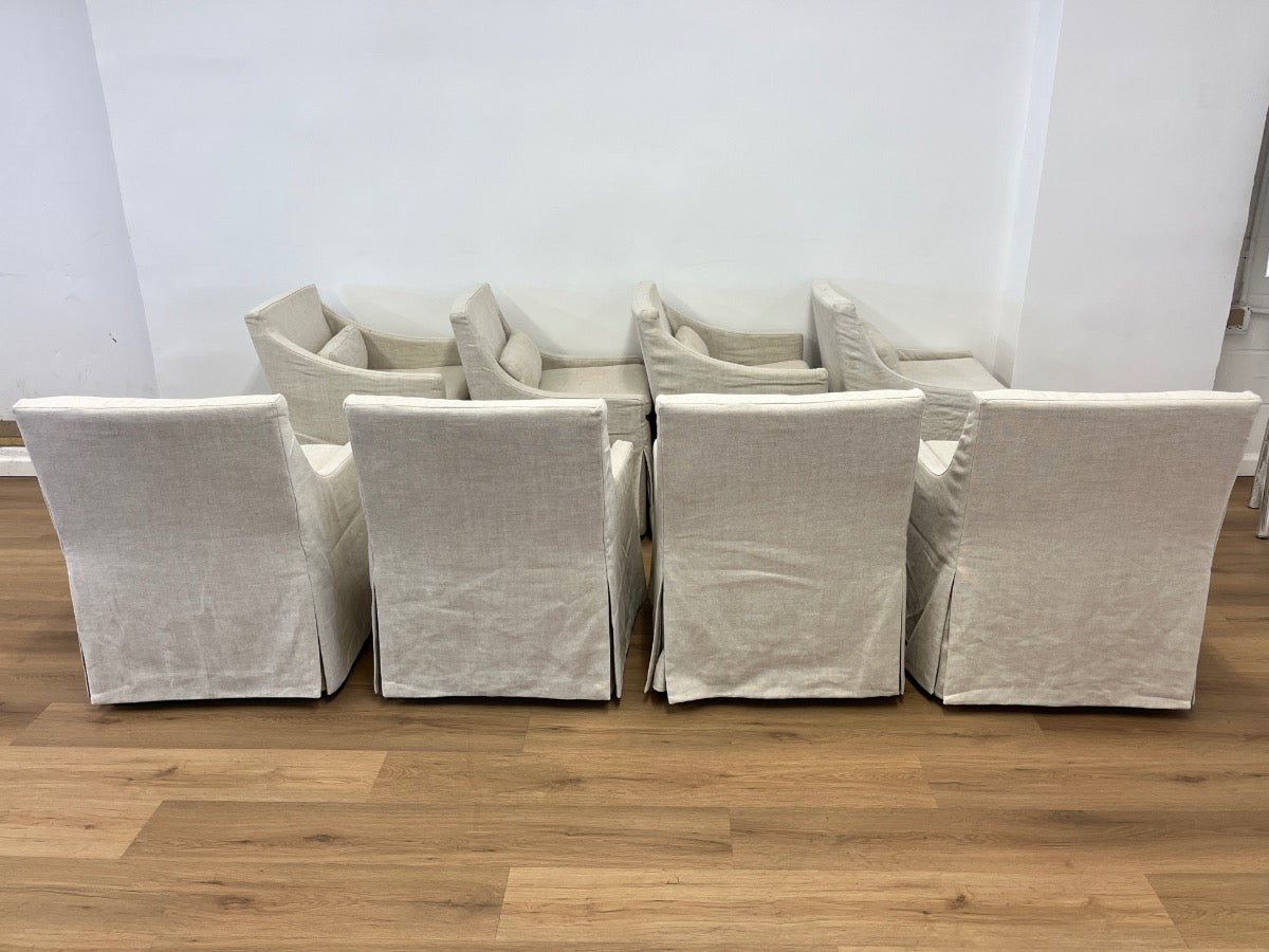 Restoration Hardware Low Belgian Slipcovered Arm Chairs, Set of 8