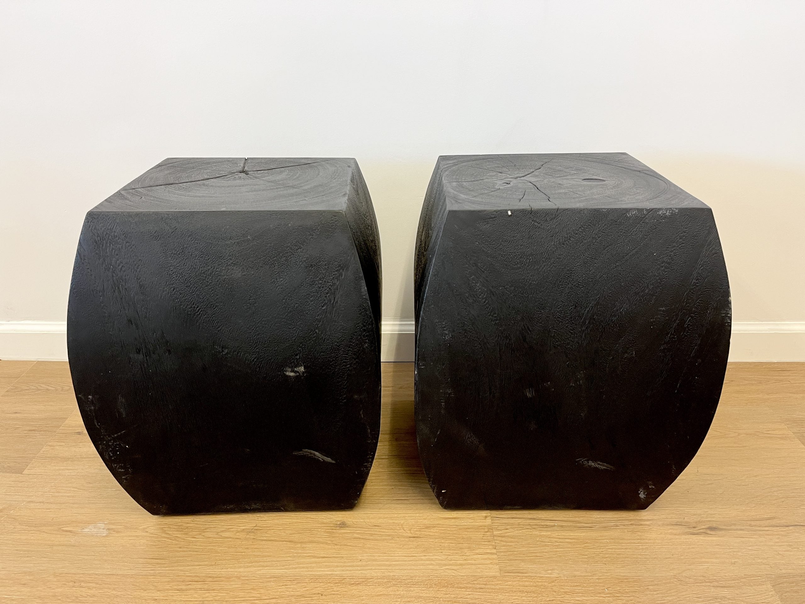 Grove Black Wooden Accent Stools, Pair