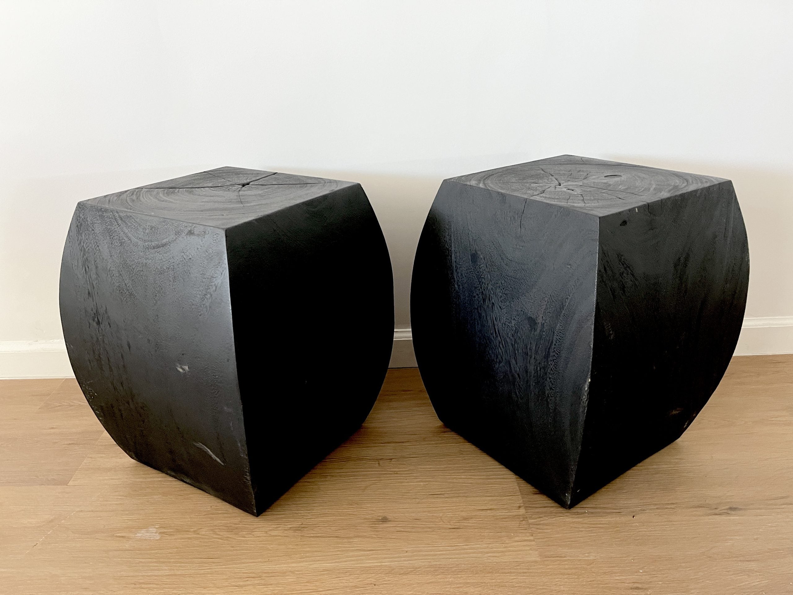 Grove Black Wooden Accent Stools, Pair