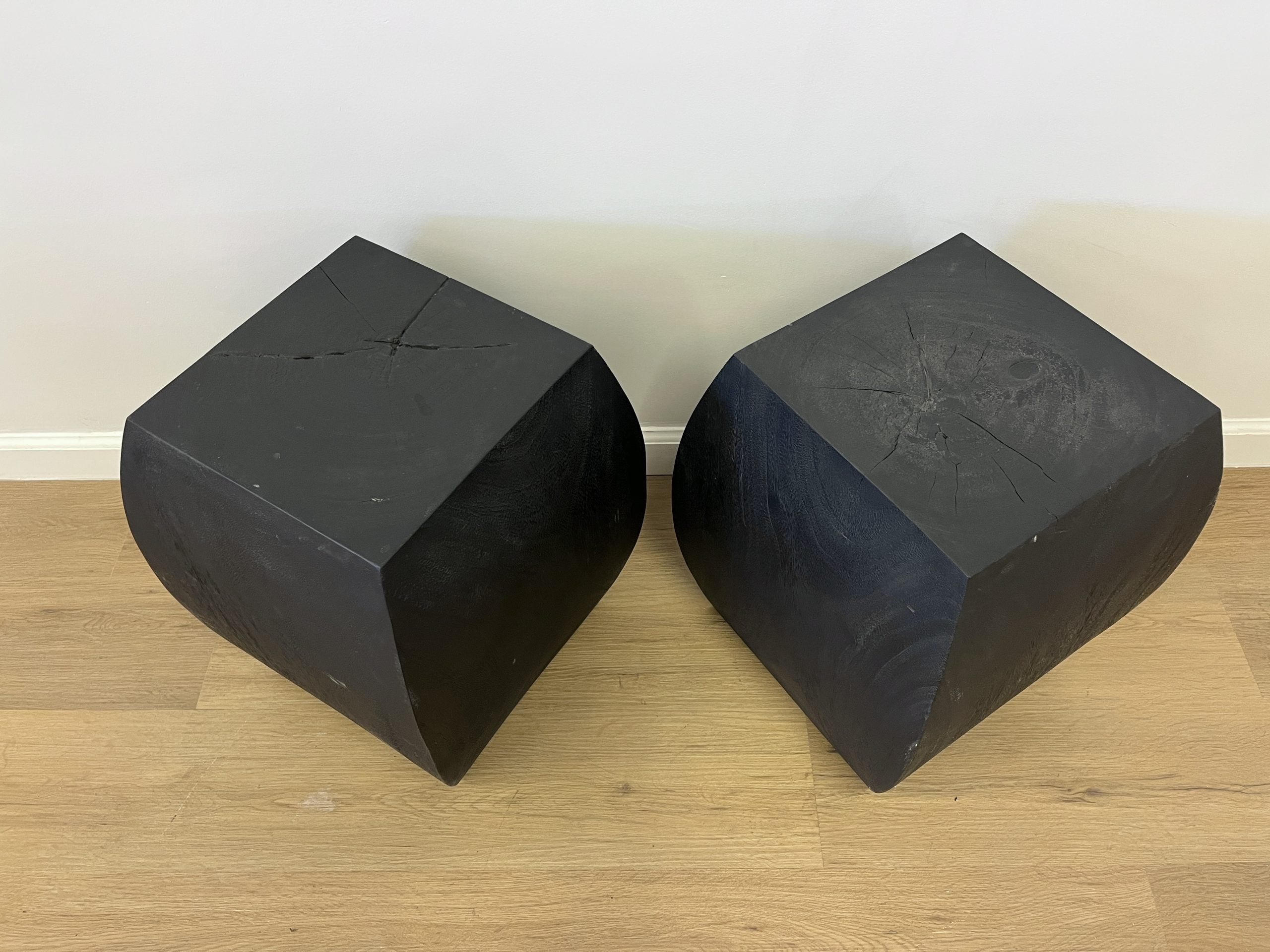 Grove Black Wooden Accent Stools, Pair