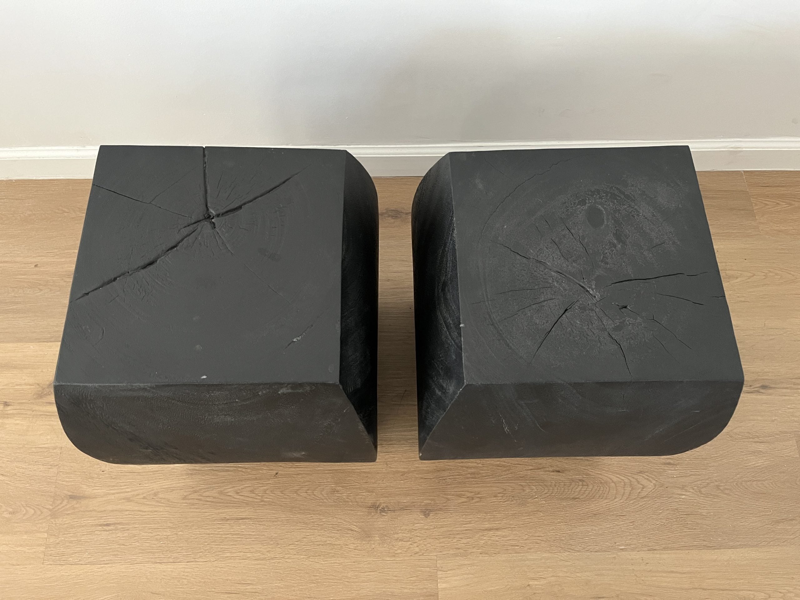 Grove Black Wooden Accent Stools, Pair