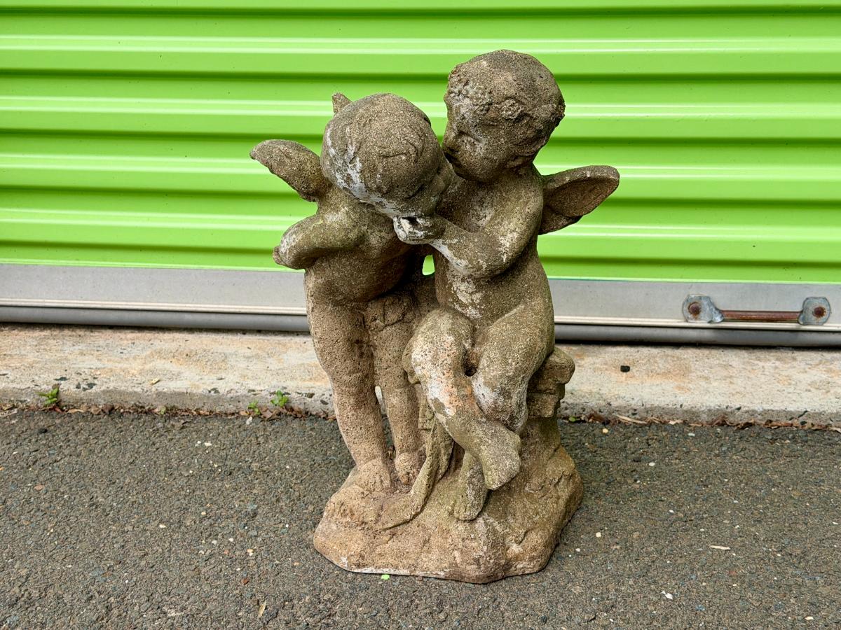 Two Cherubs Whispering Secrets Garden Statue