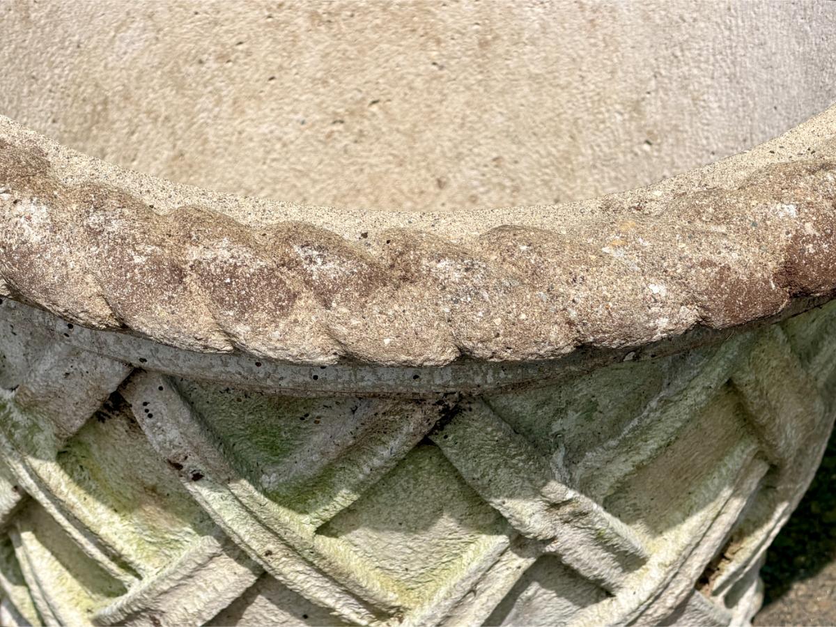 Campania English Weave Cast Stone Planters, Pair