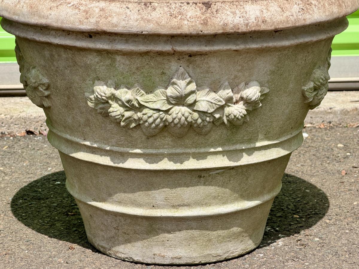 Nina Studio Cement Planters with Acorn Relief, Pair