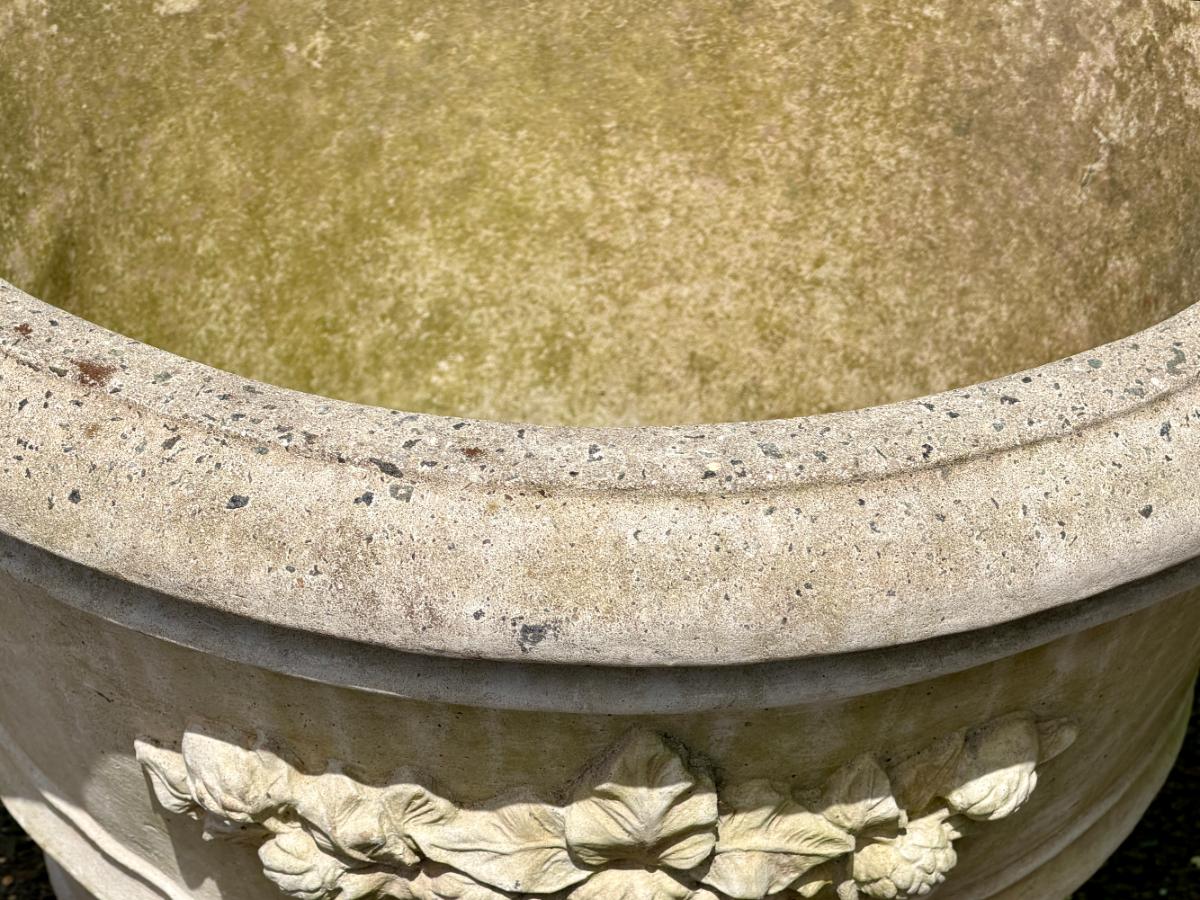 Nina Studio Cement Planters with Acorn Relief, Pair