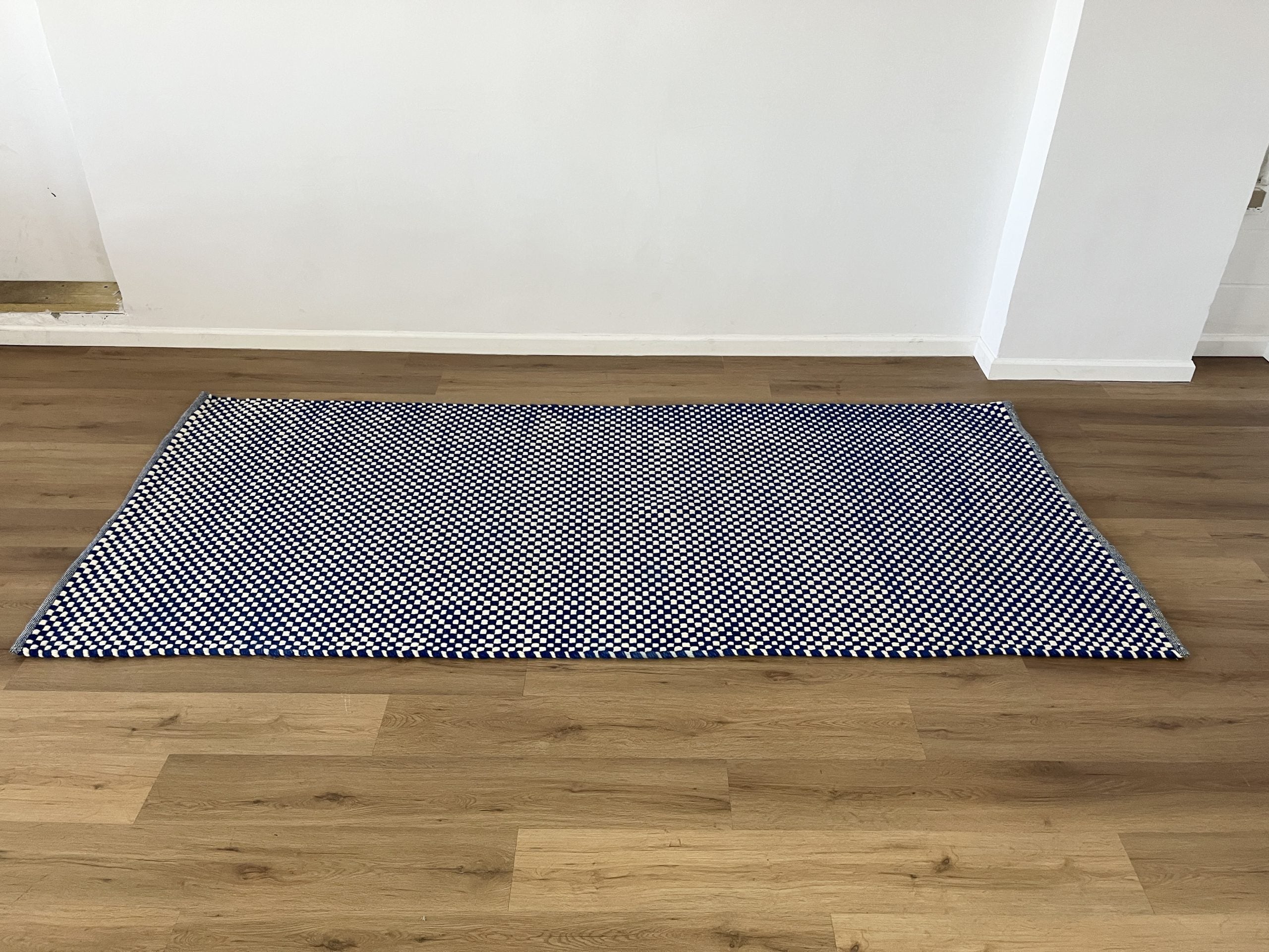 Blue and White Check Woven Rug
