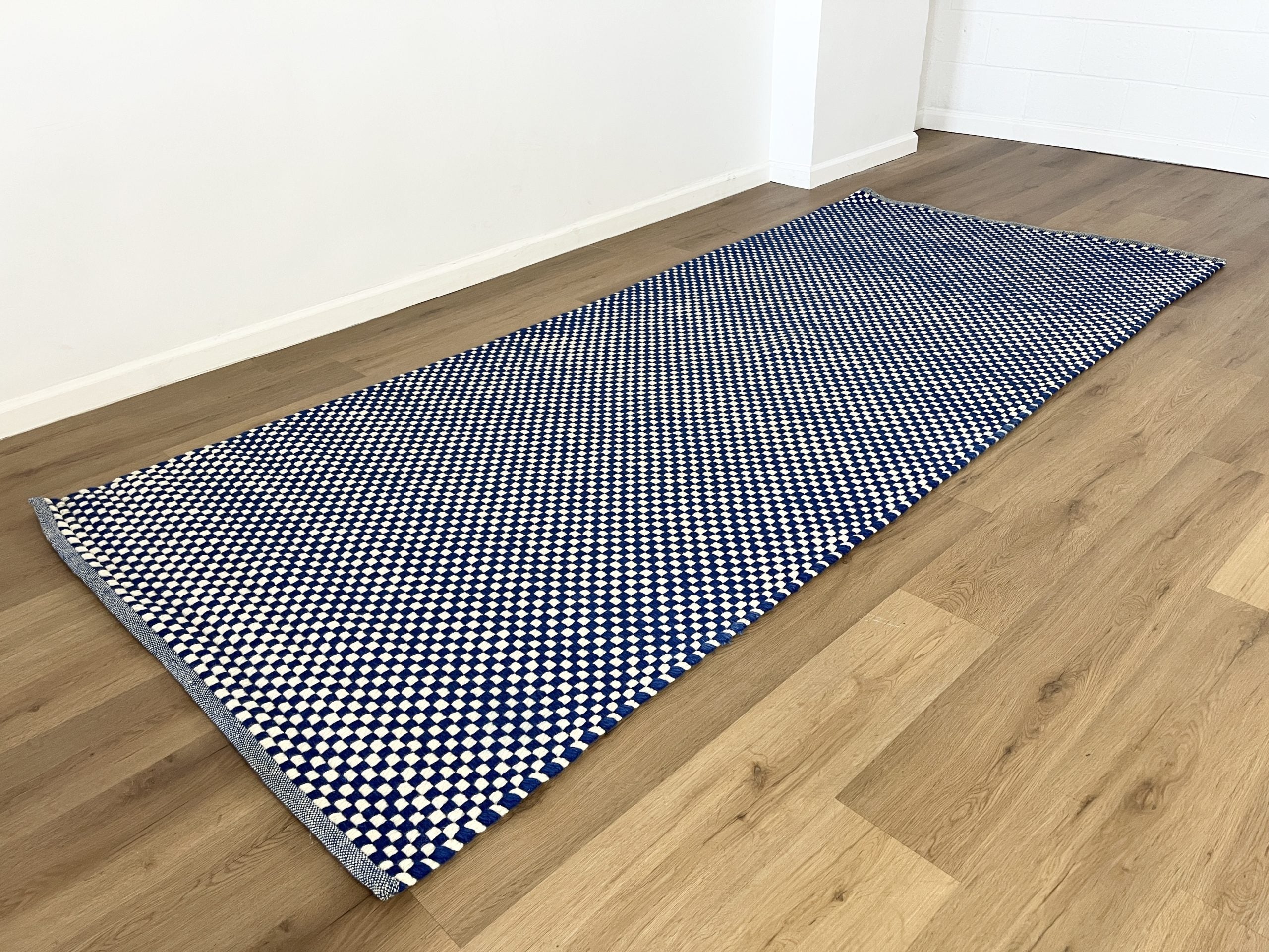 Blue and White Check Woven Rug